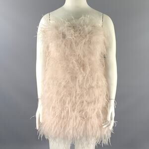 LAMARQUE Size L Tan Champagne Feathers Cocktail Dress